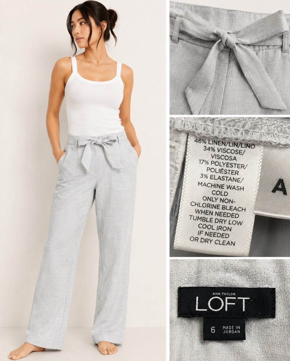 Coastal Career LOFT Ann Taylor Women's Straight Leg Tie Waist Pants Size 6 Gray